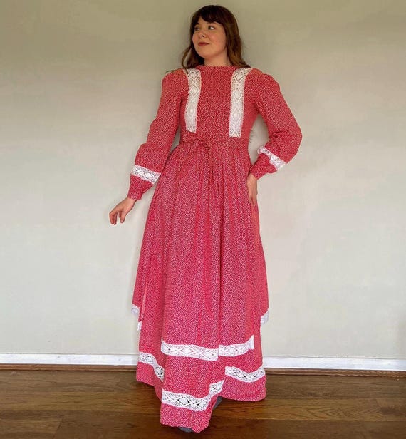 Vintage 1970s Laura Ashley Made in Wales Cotton Long Prairie Dress