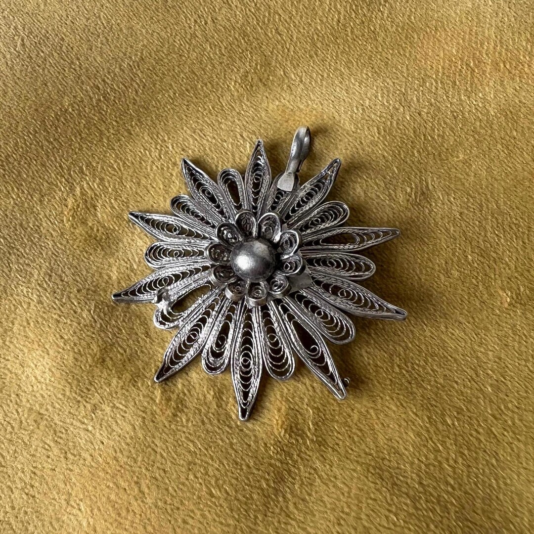 Vintage Filigree Silver Flower Necklace Pendant - Etsy