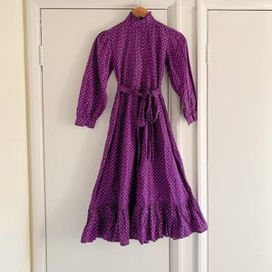 Vintage 1970s Purple Prairie Laura Ashley Girl Child Cotton Dress