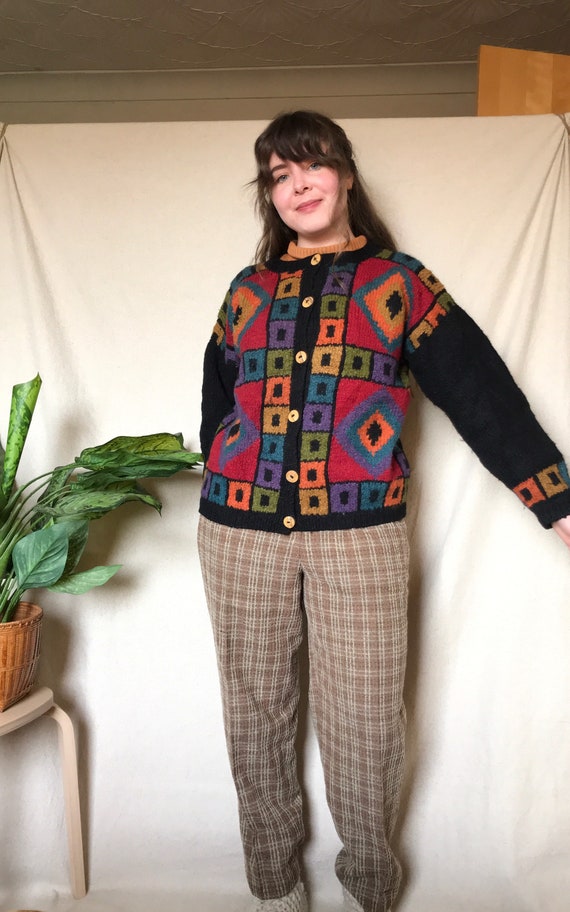 Vintage 1990s Bright Colourful Cardigan - 100% Woo