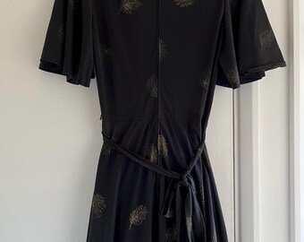 women's dark blue and black angel vintage dress women's dark blue and black angel vintage dress Ria Angel Sleeve Midi Dress Multi Black