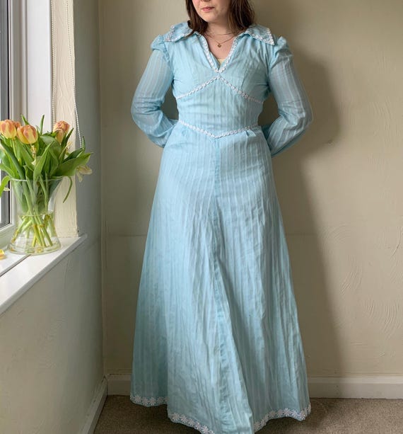 Vintage 1970s Blue Handmade Prairie Dress Vintage 1970s Blue Handmade Prairie Dress