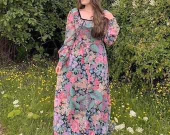 Vintage 1970s Kati at Laura Phillips Purple Green Floral Maxi Dress