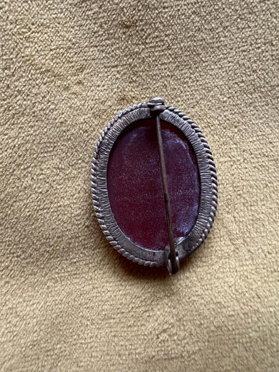 Vintage Agate Stone Solid Silver Brooch - image 2
