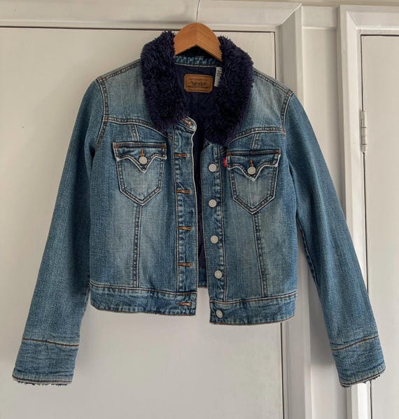 Vintage Levis Denim Black Fur Collar Jacket - Etsy