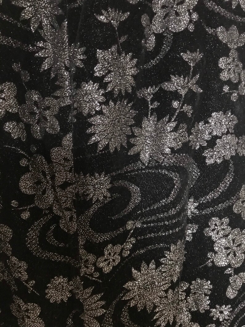 Vintage 1970s Black and Silver Glittery Floral Maxi Skirt