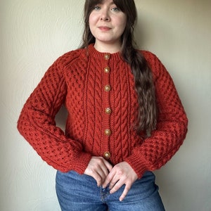 Vintage Hand stricken Wolle Gebrannte Orange Strickjacke