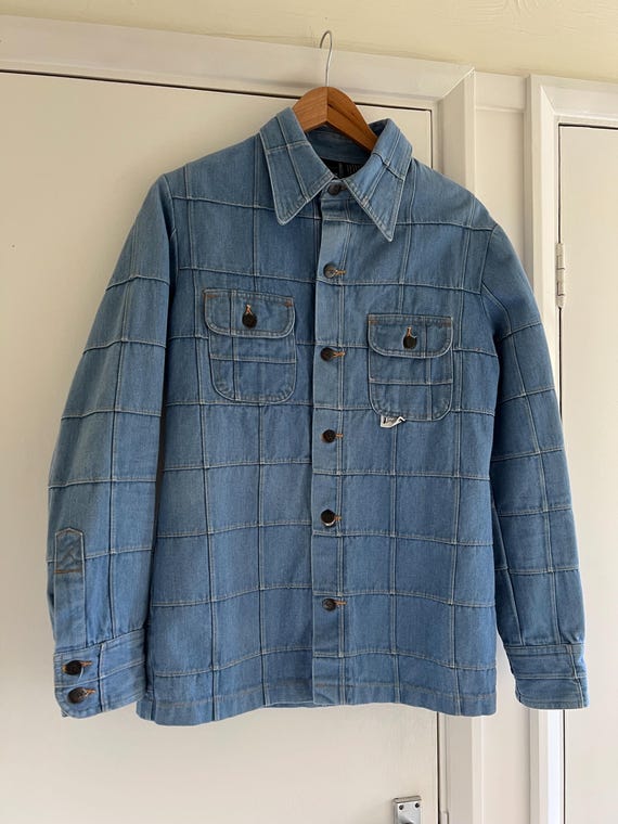 Vintage 1970s Patchwork Windowpane Denim Jacket - image 7