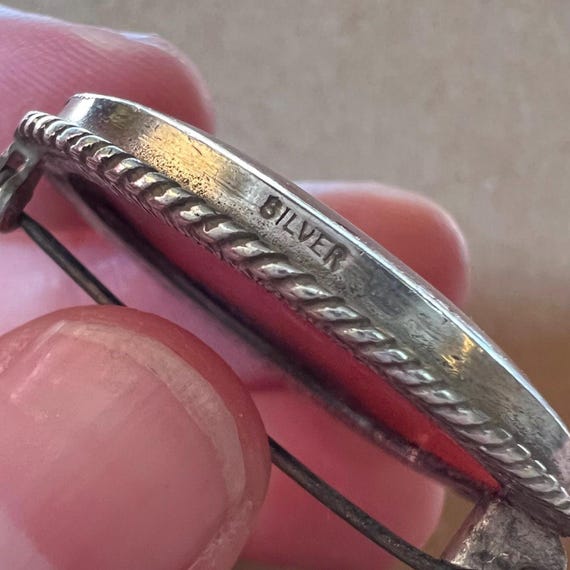 Vintage Agate Stone Solid Silver Brooch - image 3