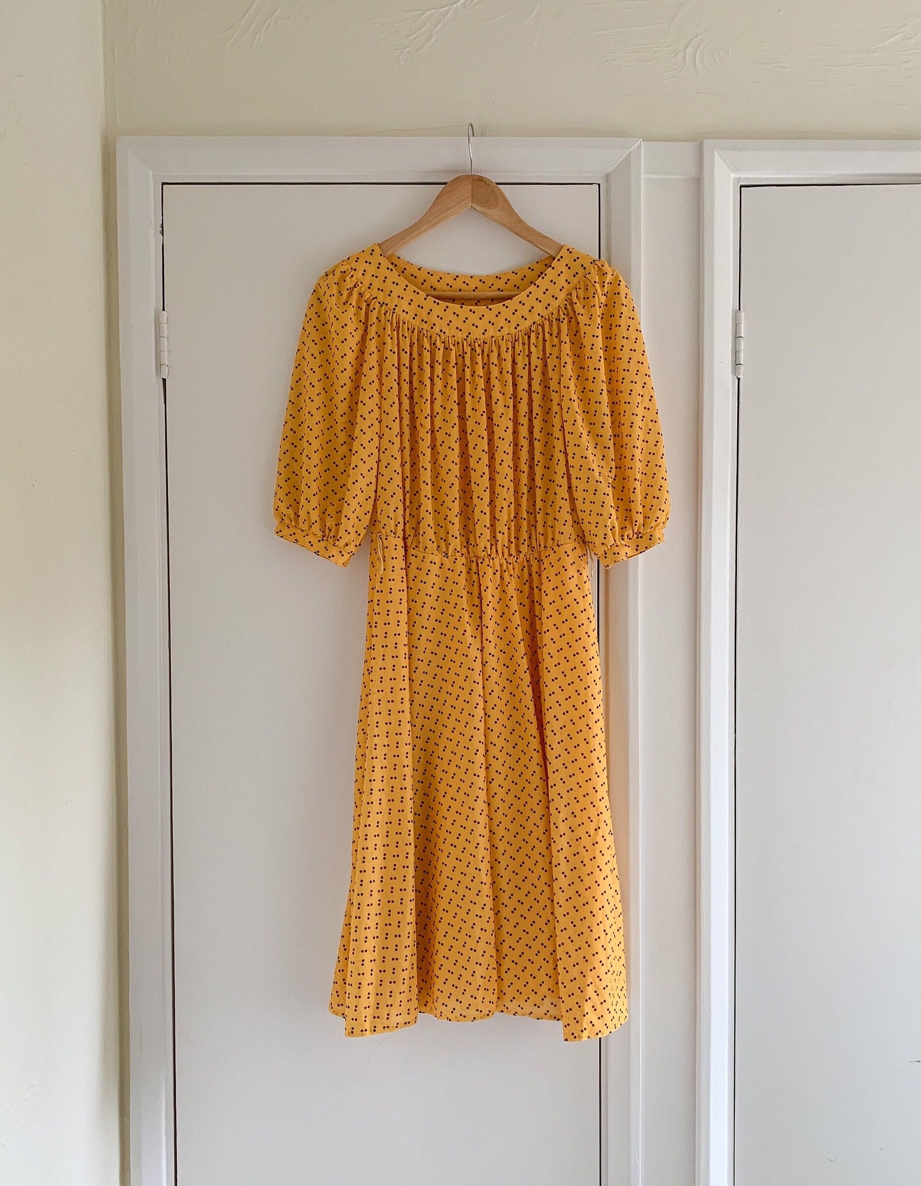 Vintage 1980s Yellow Polka Dot Dress