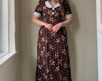 Vintage 1960s Brown Floral Maxi Dress