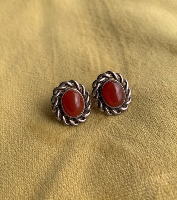 Boucles D'oreilles Vintage Années 70/80 - Plaqué Or Avec Strass Rouge Fuchsia - Dormeuses - Occasion