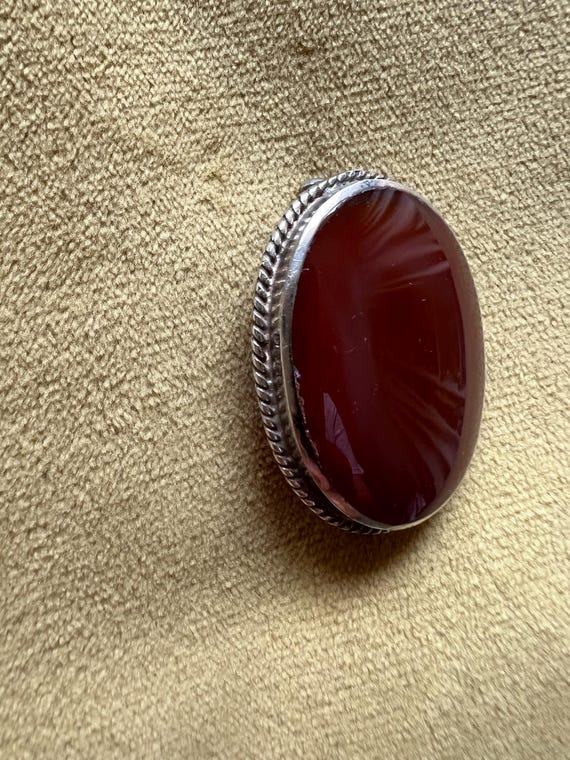 Vintage Agate Stone Solid Silver Brooch - image 5