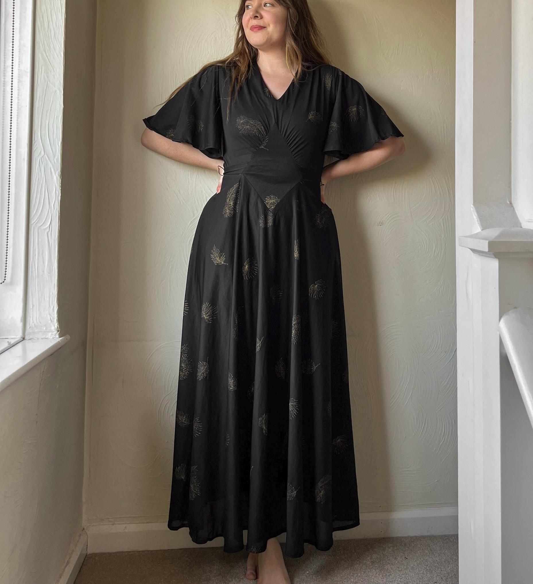 Vintage 1970s Black Angel Sleeve Maxi Dress - Etsy UK
