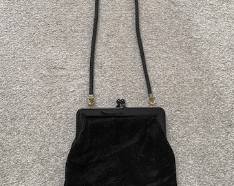 Vintage 1960s Velvet Feel Black Purse Bag