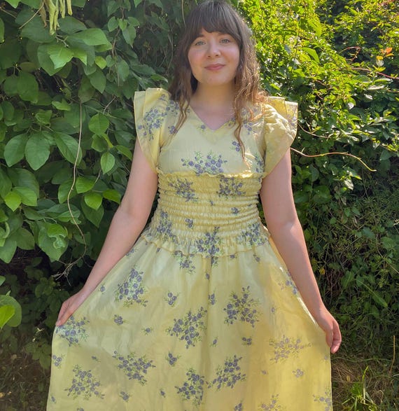 Vintage 1970s Yellow Floral Dress