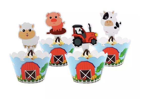 Farm Animal Cupcake Wrappers Toppers Set of 12