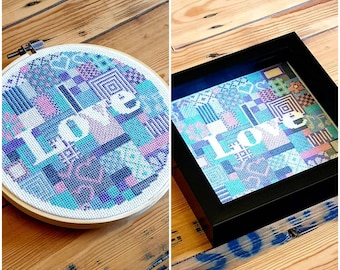 Liebe Patchwork Kreuzstichmuster. 2 in 1 Kreis/Quadrat Sofort PDF Download. Machen Sie Ihre eigenen Kreuzstiche mit einer raffinierten Schablone. Achtsame Herstellung