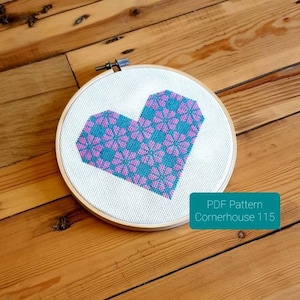 Heart with Flowers Cross Stitch Pattern DIY Craft Xstitch Chart Instant PDF Download. Make your own xstitch heart with this crafty template