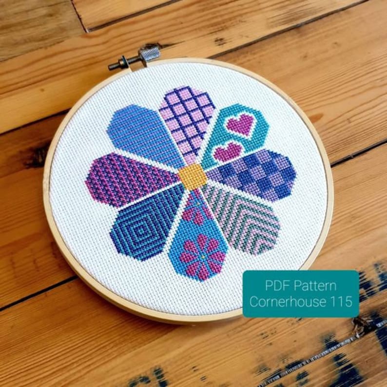 Patchwork Flower Cross Stitch Pattern DIY Craft Xstitch Chart Etsy UK