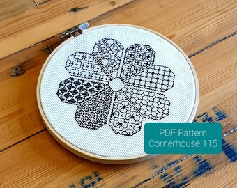 Backstitch Flower Seb Pattern, DIY Backstitch Chart. Instant PDF Download. Beginners Embroidery Crafty Template. Mindful Crafting Practice.