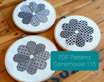 Backstitch Flower Bundle x3  Patterns. Beginners Embroidery Charts. Mindful Crafting practice. DIY Home decor. Instant PDF Downloads.