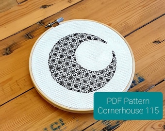 Half Moon Lydava Backstitch Pattern. Backstitch Chart. Instant PDF Download. Beginners Embroidery Crafty Template. Mindful Crafting Practice