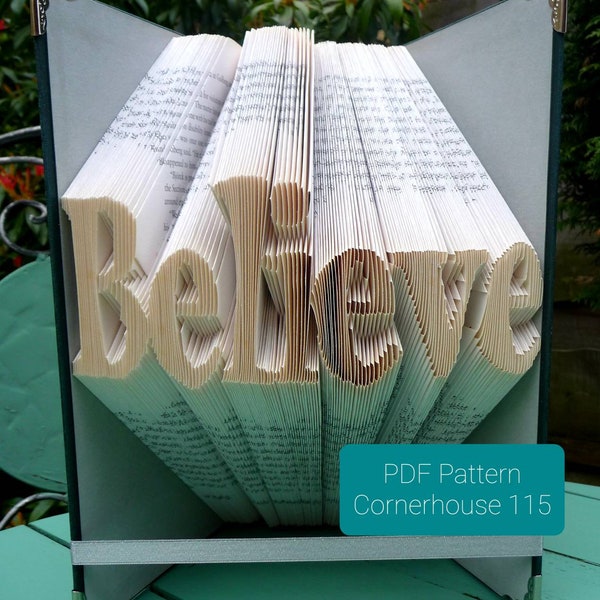Believe Book Folding Pattern und Anfänger Tutorial. DIY Weihnachtsdekoration Vorlage. Machen Sie Ihre eigene gefaltete Buchkunst. Xmas Craft Muster