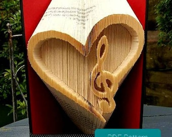 Hartmuziek combiboek vouwpatroon en beginnershandleiding. Maak je eigen gevouwen boekkunst. DIY-knutselcadeau voor muziekliefhebbers.
