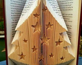Weihnachtsbaum Buch Faltmuster und Anfänger Tutorial. DIY Weihnachtsdekoration. Weihnachten Papercraft Vorlage. Weihnachtliche gefaltete Buchkunst. Handgemacht.