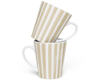 Latte Mug Beige and White Striped Watercolor Coffee Cup - Modern Farmhouse Drinkware