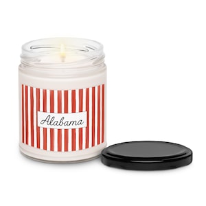 Alabama Soy Candle: Red Watercolor Stripe, Southern Home Decor