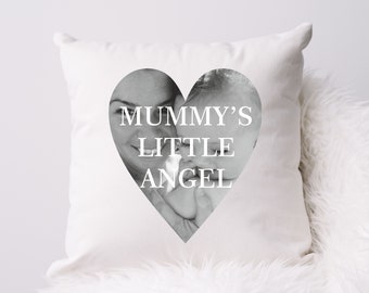 Mummy Little Angel Mum Heart Love New Baby Shower New Baby Personalised Custom Made Pillow Cushion Photo Gift Nursery Bedroom