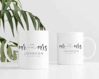 Set Of Two Mr & Mrs Bride and Groom Husband Wife His Hers Initials Initial Coffee Mug Tea Cup Personalised Wedding Engagement Present Gift