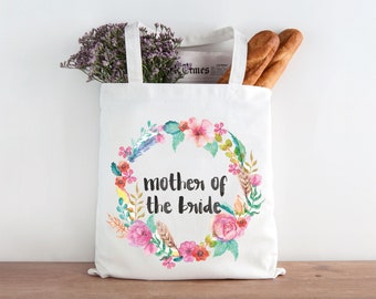 Mother Of The Bride Mum Floral Wreath Tote Bag For Life Shopper Shopping Bag Personalised Wedding Hen Party Bridal Party Mothers Day Gift