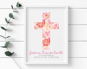 Baby Girl Pink Christening Baptism Blessing Day Naming Day Wall Art Personalised Print A5 A4 A3 Gift Present