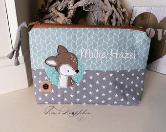 Toiletry bag/diaper bag customizable, mint/gray, deer