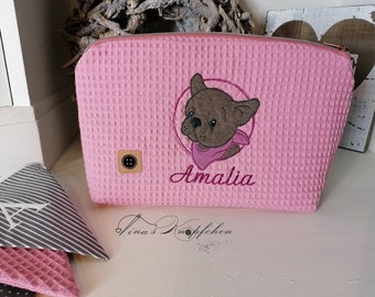 Diaper bag with name, diaper bag personalized, French bulldog, dog, old pink, waffle pique