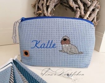 Windeltasche mit Name,Wickeltasche personalisiert, maritim ,Waffelpiquee