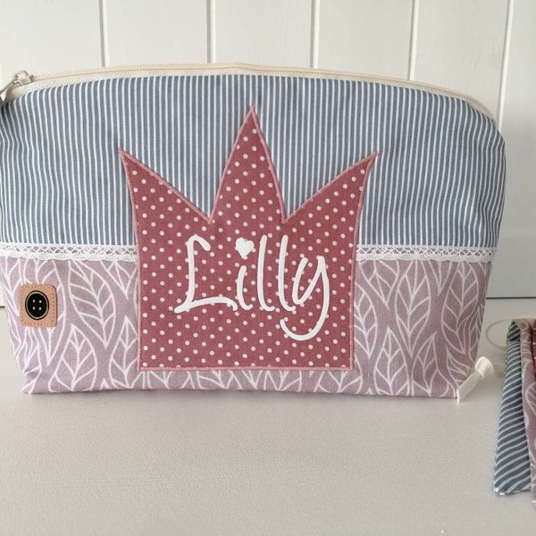 Diaper bag pastel with name, old pink/gray, baptism gift, birth gift, crown