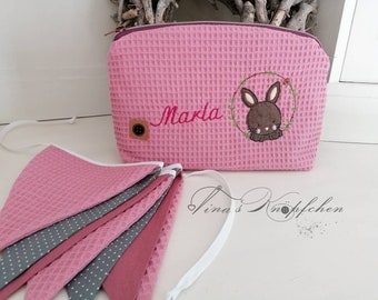 Diaper bag with name, diaper bag personalized, old pink, waffle piquee