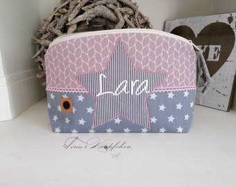 Sewn diaper bag including name, old pink/gray, gift for birth, baby, baptism gift