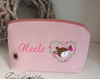 Sewn diaper bag including name, old pink/gray, gift for birth, baby, baptism gift