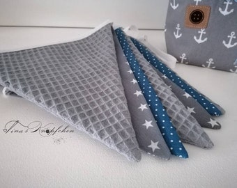 Pennant chain old blue - gray, name chain, children's room decoration