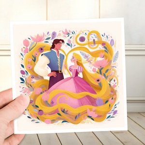 Rapunzel & Eugene Art Print Wall Art Home Decor Poster Geek Nerd Gaming Gamer Gift Computer Room Square Girl Girly Cute UwU Illustration