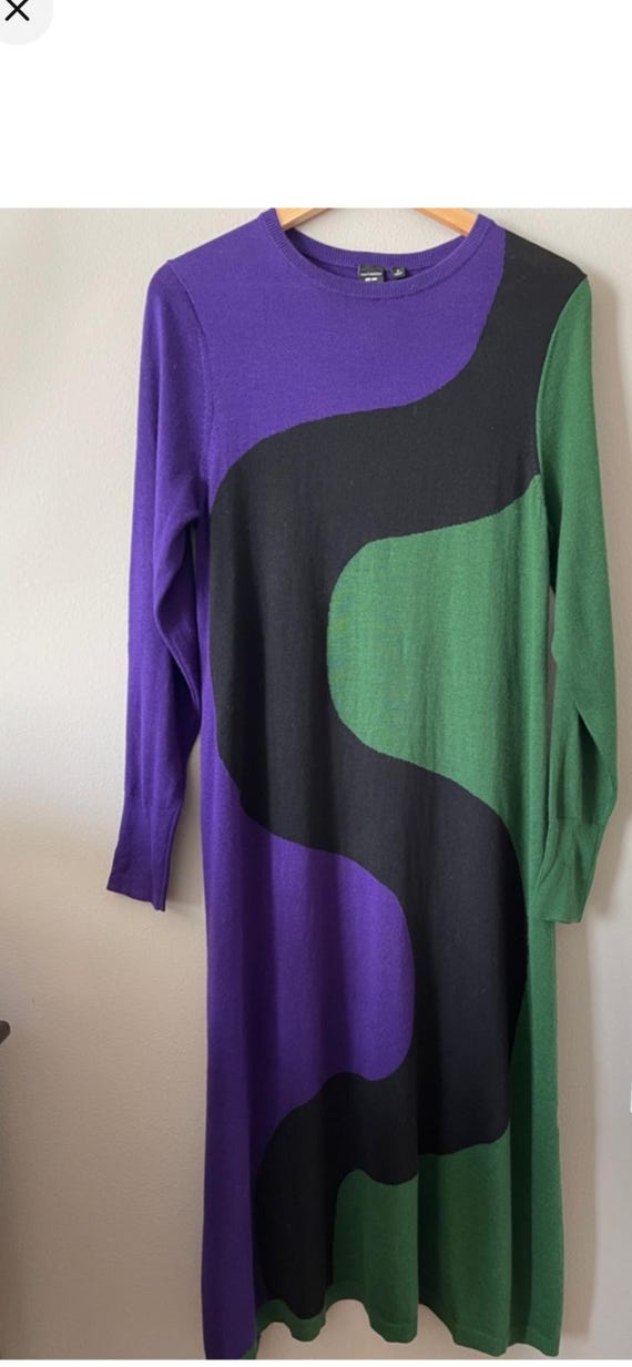 Marimekko Wool Blend Jumper Dress: Geometric Pattern, Scandinavian Design