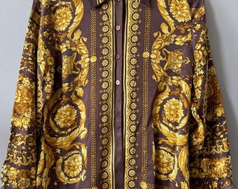 Vintage Barocco Print Silk Shirt