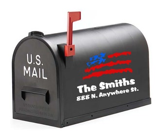 Mailbox Vinyl Decal with Name, address and American Flag