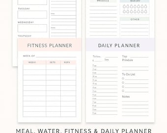 Pastel Wellness Planner Bundle: Meal, Fitness, Water, Daily (PDF)