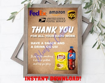 Delivery Driver snack and drink sign - thank you - printable
